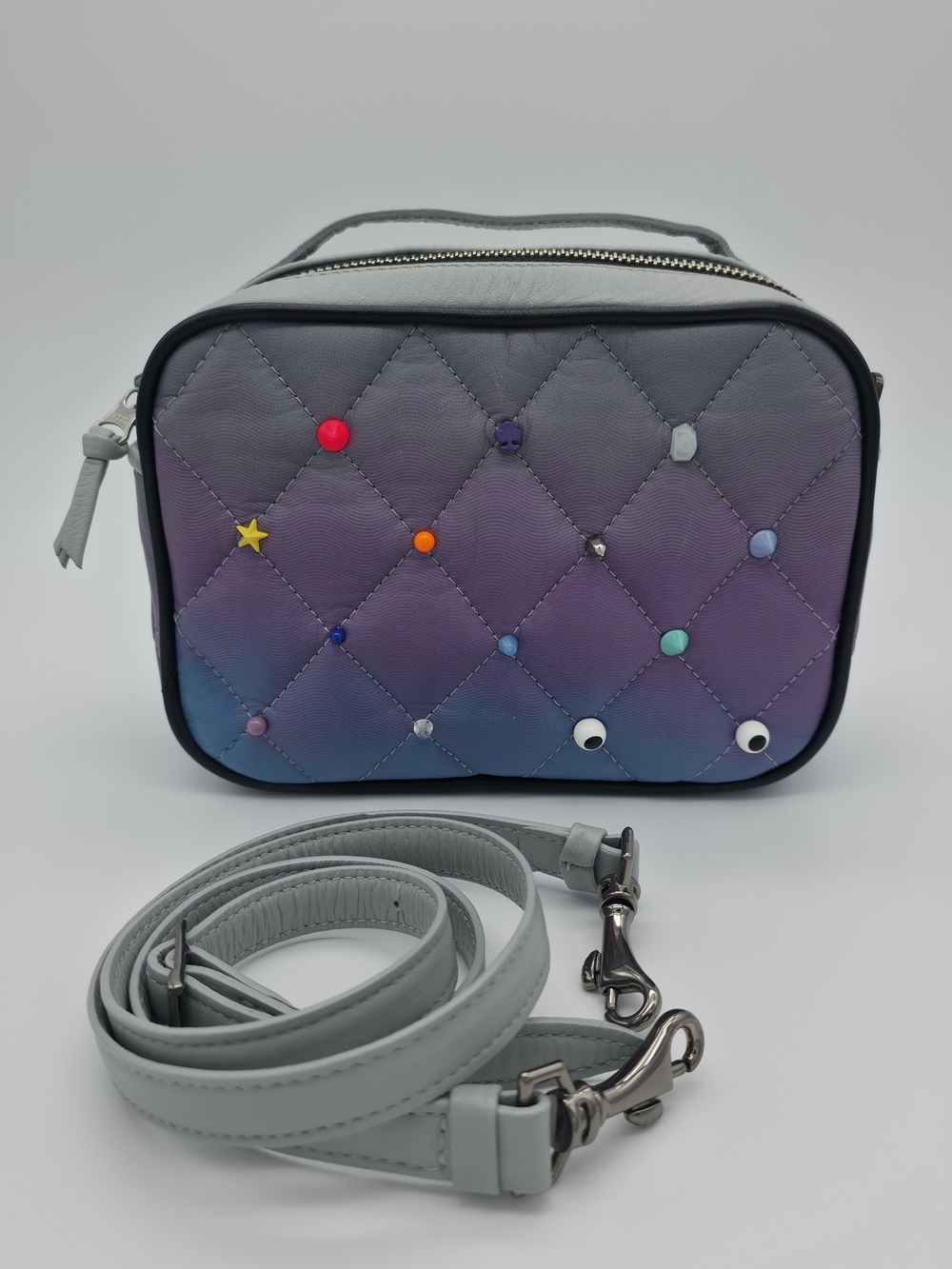Min & Mon Quilted Gradient Crossbody Bag - Purple & Blue with Multicolor Studs